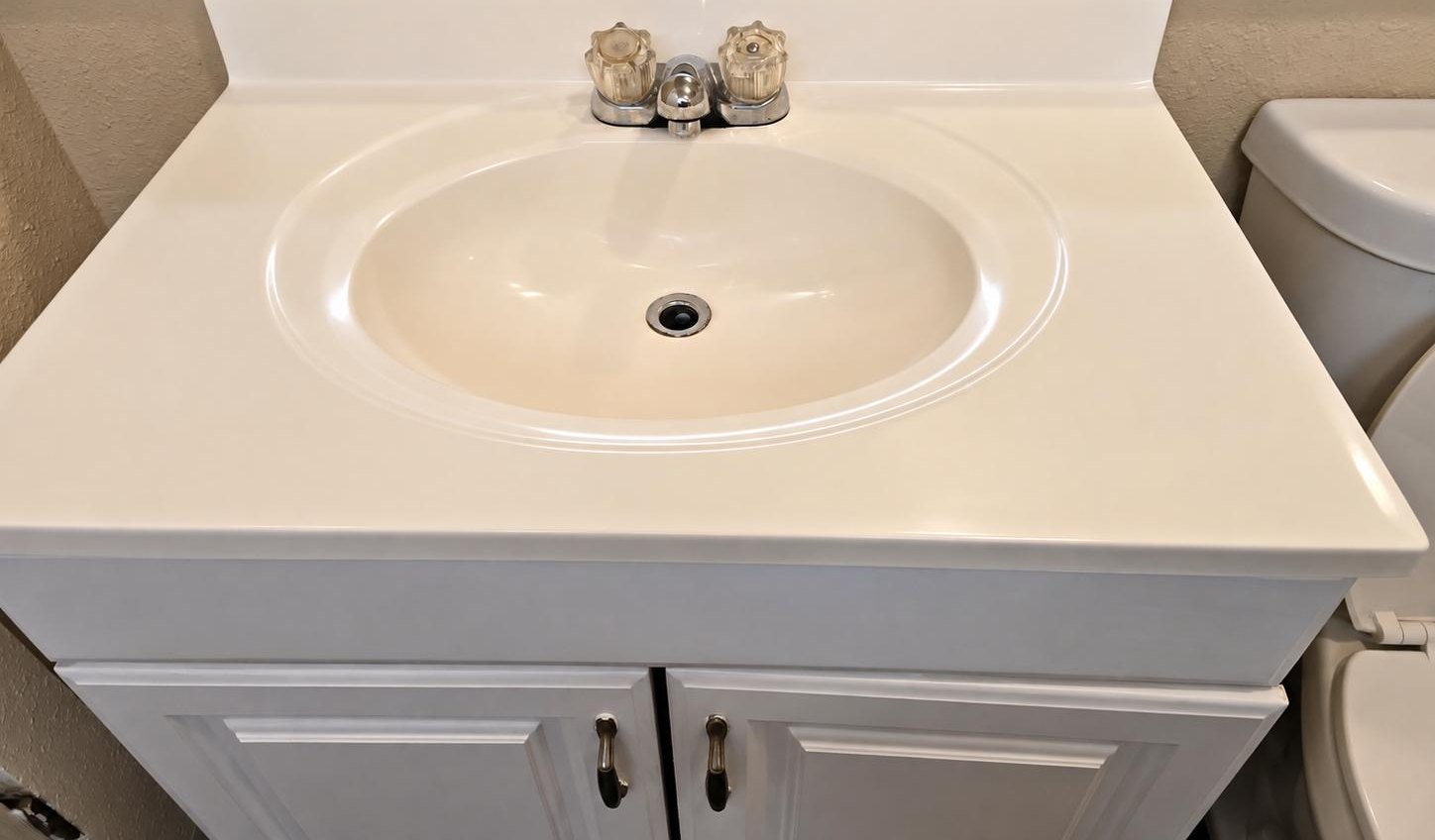 A bathroom sink after Connie cleaned it